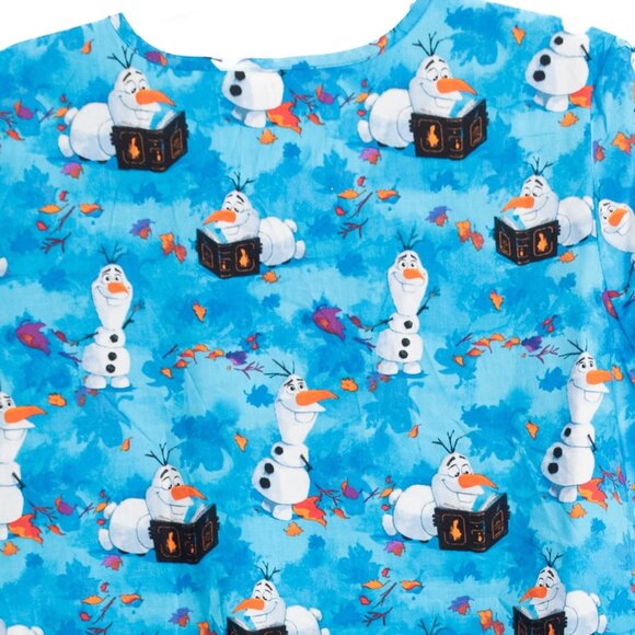 Disney Frozen Size L Olaf Snowman Blue Scrub Top Medical Nursing Uniform - Picture 7 of 8